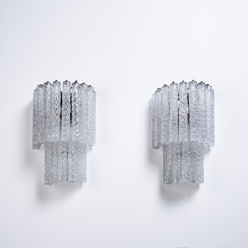 Toni Zuccheri, Coppia di applique in vetro e metallo (marchio Venini)