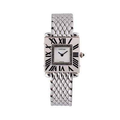 Orologio Tank Obus “Quartz” in oro bianco 18 kt con quadrante in madreperla