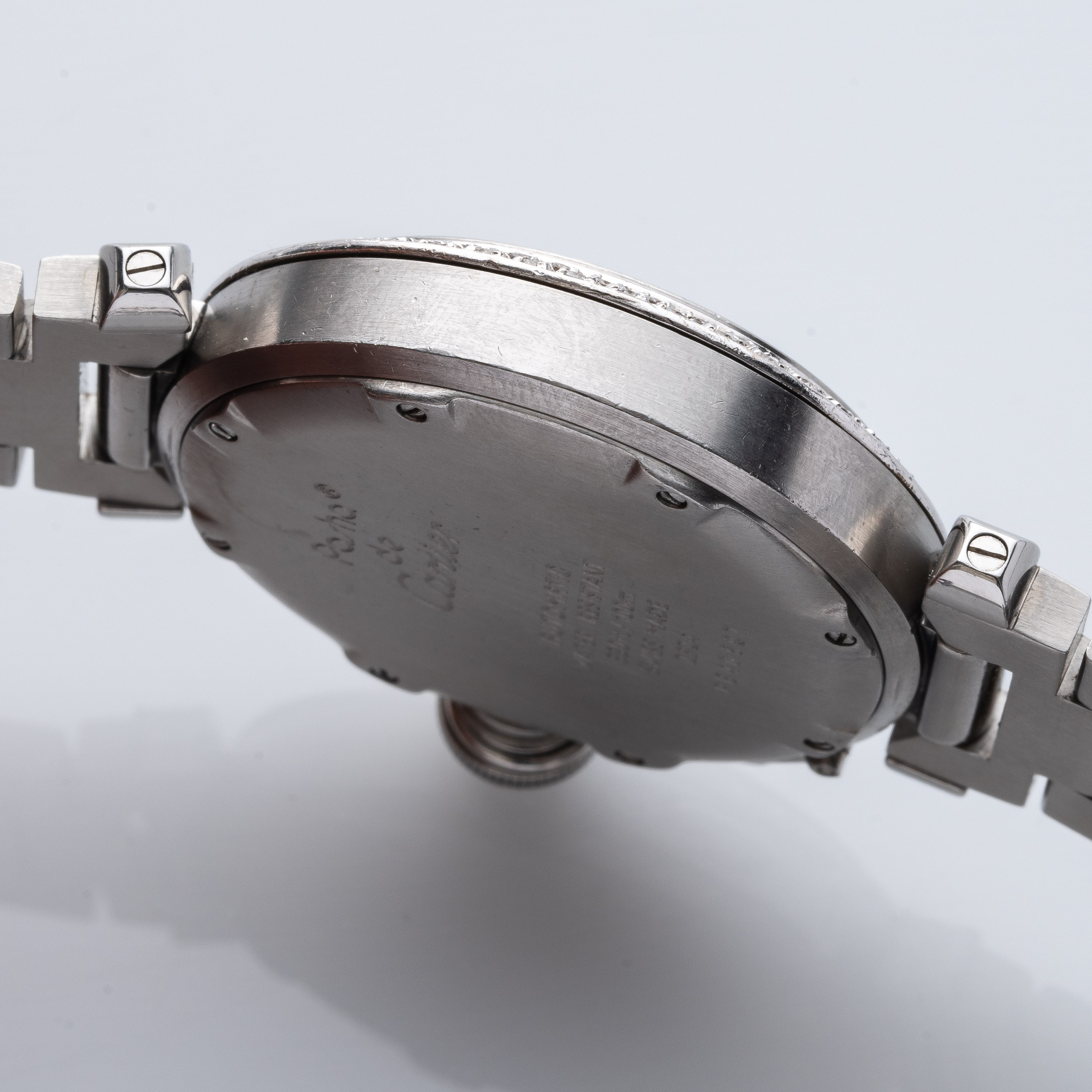 Cartier - Pasha 2324, orologio da polso in acciaio con ghiera in diamanti e datario