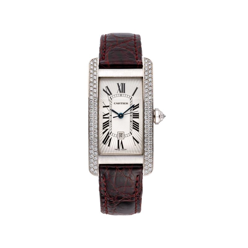 Cartier - Americaine 1726, orologio da polso in oro bianco 18 kt con ghiera in diamanti
