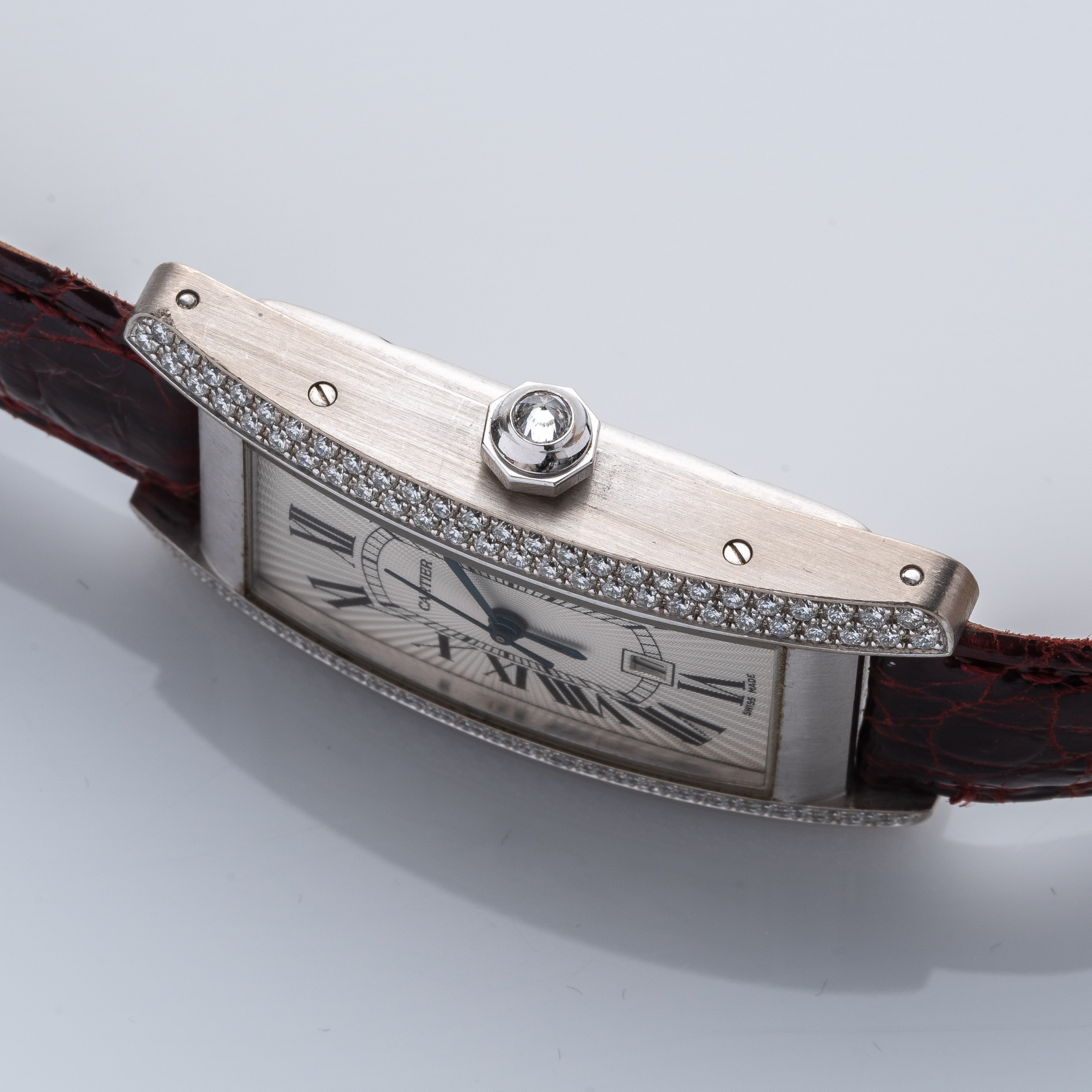 Cartier - Americaine 1726, orologio da polso in oro bianco 18 kt con ghiera in diamanti