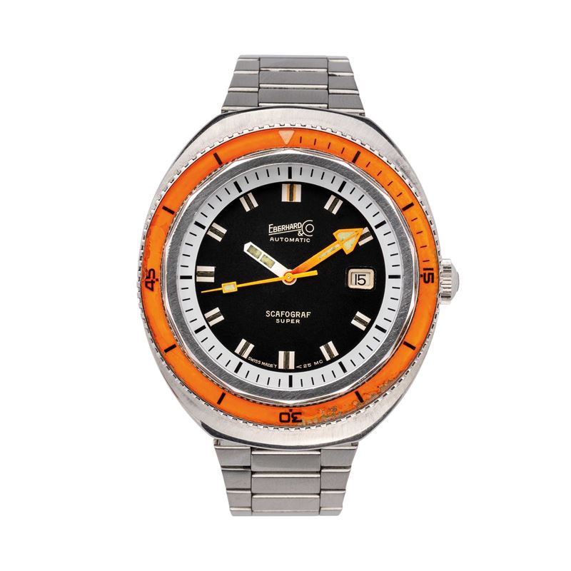 Eberhard - Scafograf Super 500M, orologio automatico in acciaio con ghiera in bakelite arancione ...