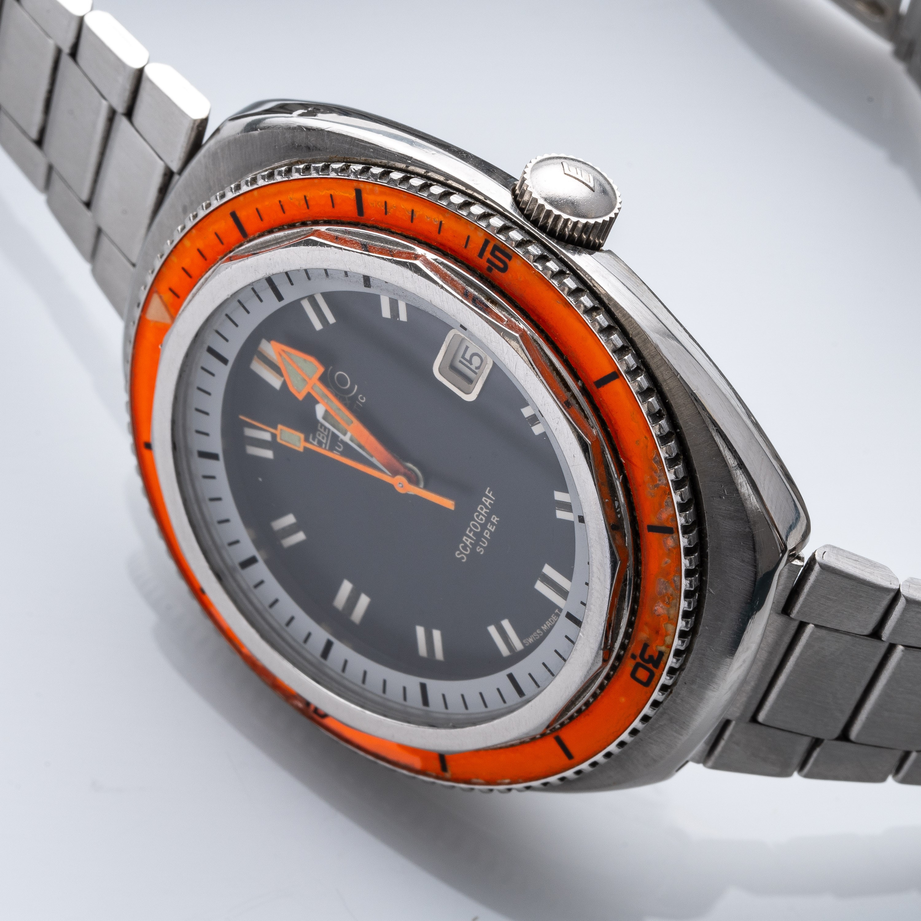 Eberhard - Scafograf Super 500M, orologio automatico in acciaio con ghiera in bakelite arancione ...