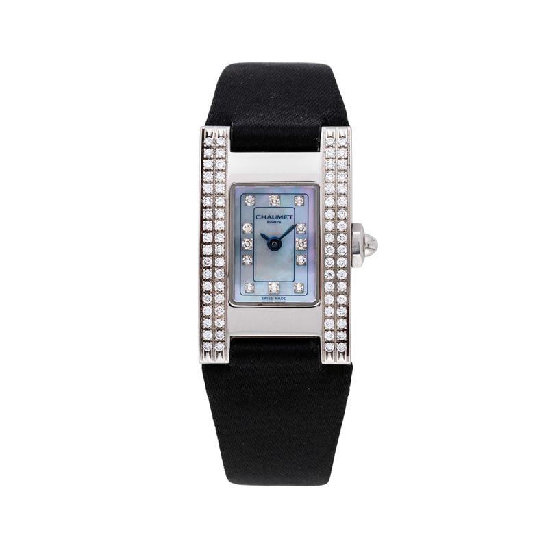 Chaumet - Tank 1216410, orologio da donna al quarzo in acciaio con ghiera in diamanti e quadrante...
