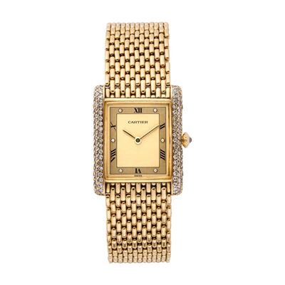 Tank, orologio da polso in oro giallo 18 kt con diamanti e carica manuale (cassa 96065, ref. 9606...