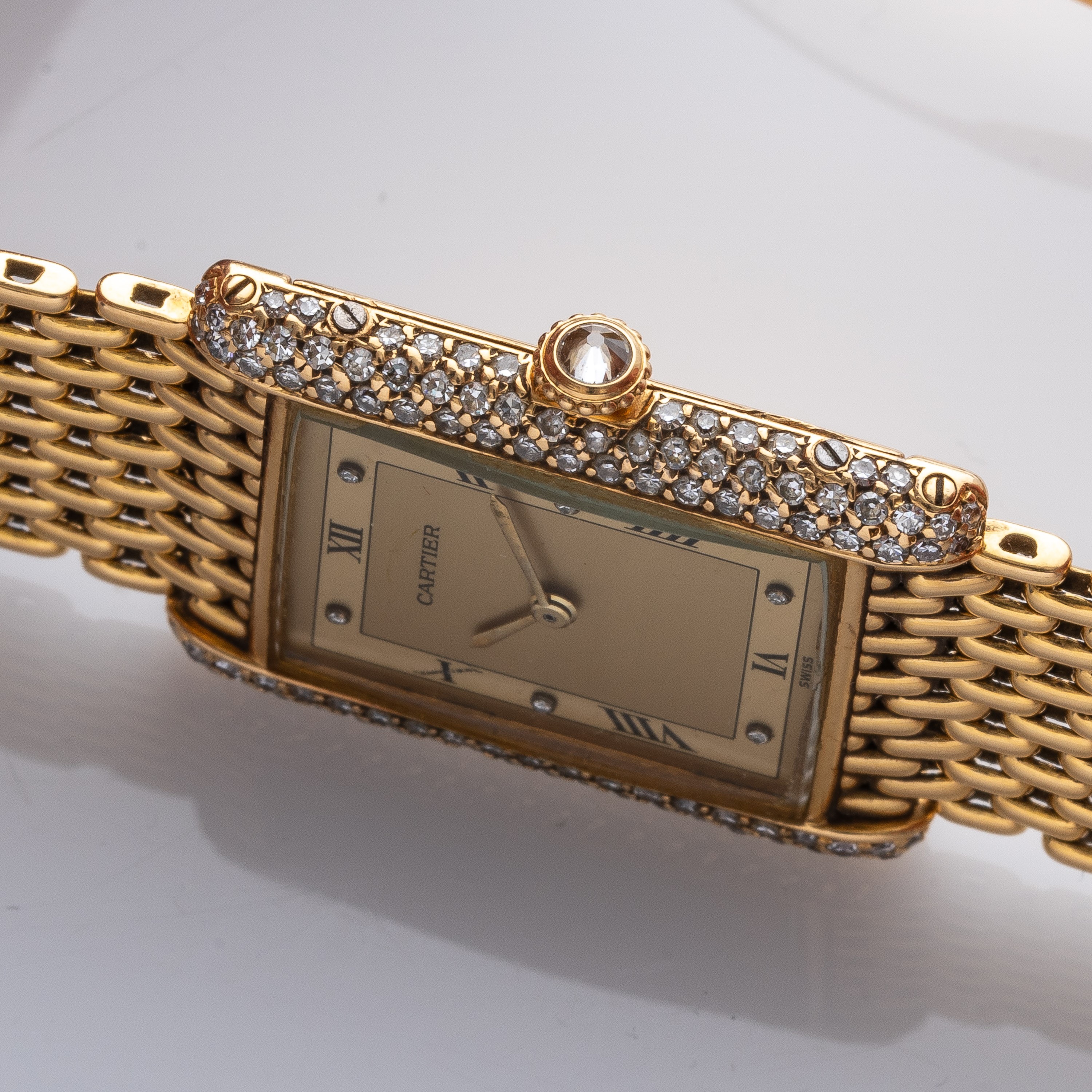 Cartier - Tank, orologio da polso in oro giallo 18 kt con diamanti e carica manuale (cassa 96065,...
