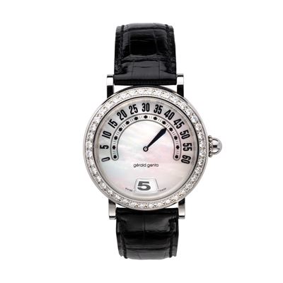 Retrogrado G3634, orologio in acciaio con quadrante in madreperla e ghiera in diamanti