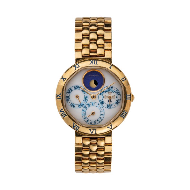 Gerald Genta - Calendario perpetuo con fasi lunari, orologio automatico in oro giallo 18 kt con q...