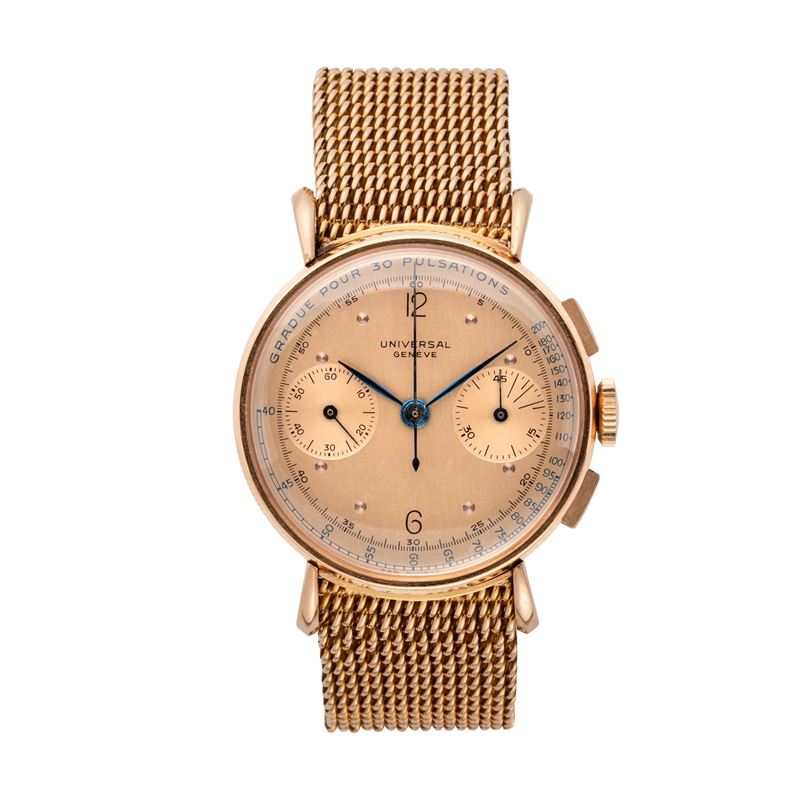 Universal Geneve - Cronografo Pulsometrico in oro rosa 18kt con quadrante rosa e carica manuale