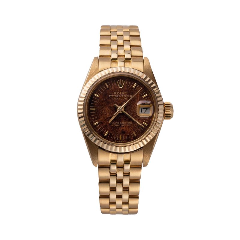 Rolex - Datejust 6916, orologio da donna in oro giallo 18 kt con quadrante in radica (1978)