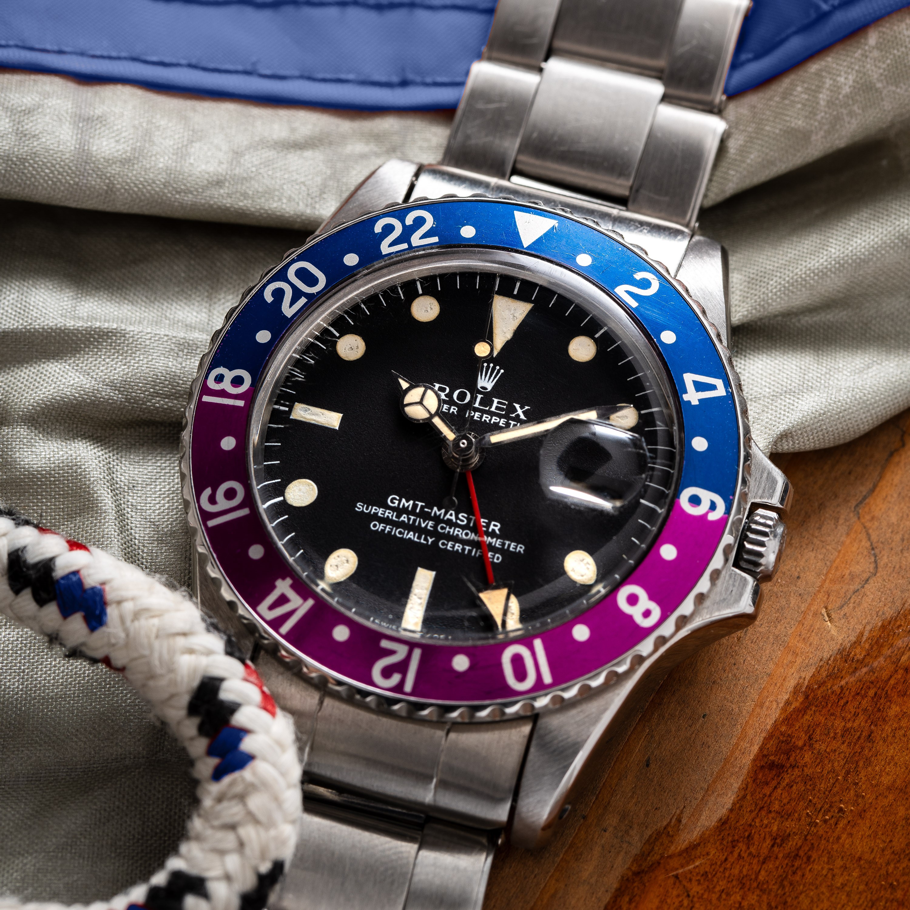 Rolex - GMT-Master 1675, orologio automatico in acciaio con ghiera bidirezionale blu/virata fucsi...