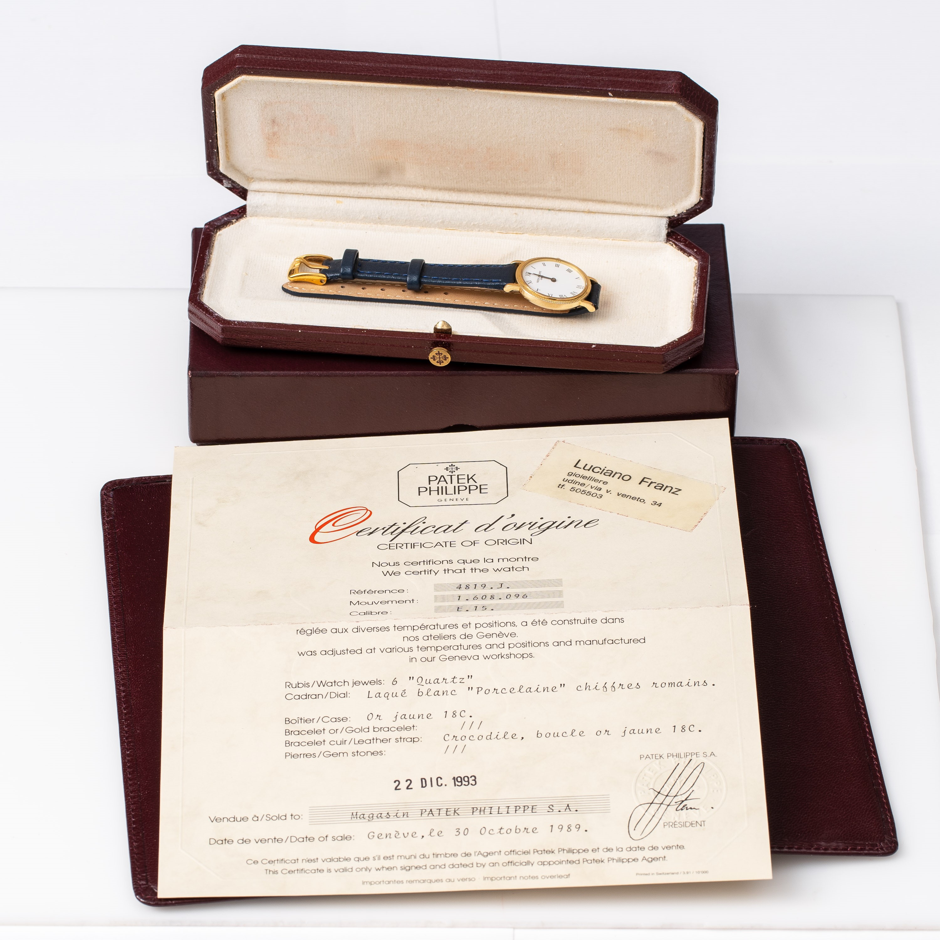 Patek Philippe - Calatrava 4819J — orologio da donna in oro giallo 18 kt con quadrante bianco, qu...