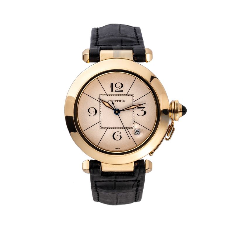 Cartier - Pasha, orologio da polso solo tempo in oro giallo 18 kt con datario