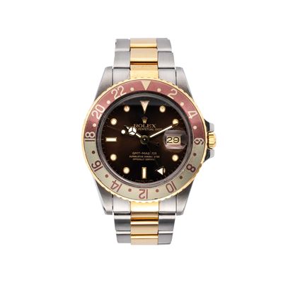 GMT 16753, orologio automatico in acciaio e oro 18 kt con quadrante marrone
