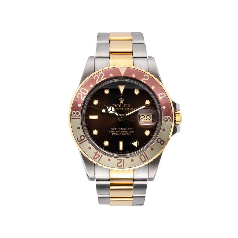 Rolex - GMT 16753, orologio automatico in acciaio e oro 18 kt con quadrante marrone
