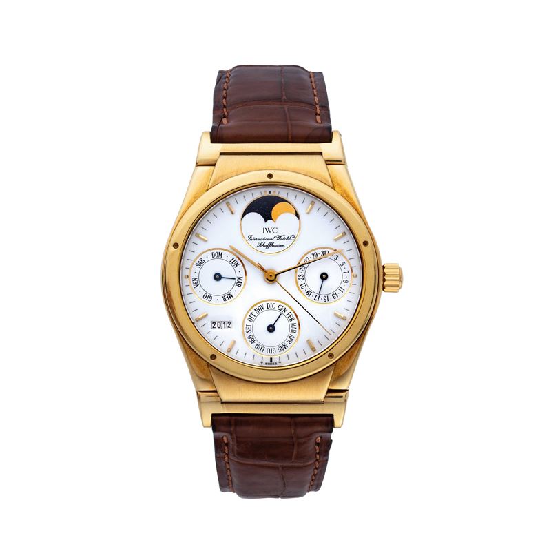 Iwc - Ingenieur Perpetual Calendar, orologio da polso in oro giallo 18 kt con quadrante in porcel...