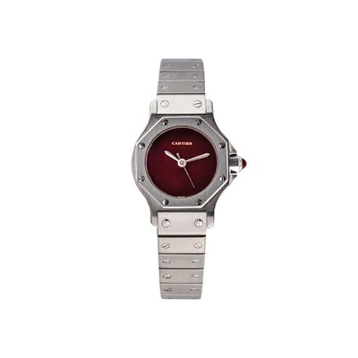 Santos Octagon 0906, orologio sportivo da donna in acciaio con quadrante burgundy a carica automa...
