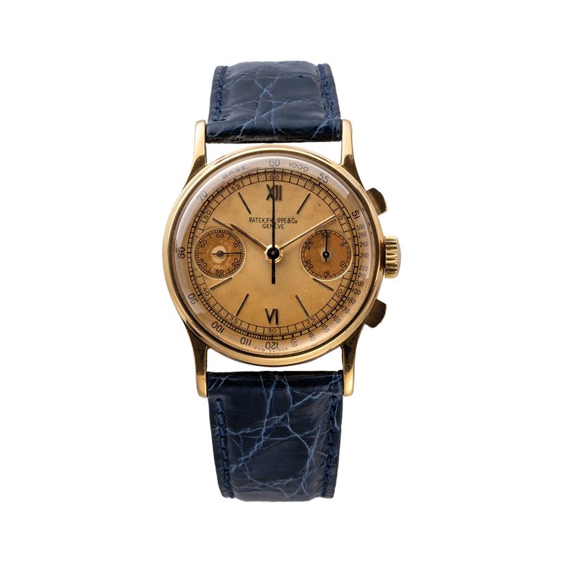 Patek Philippe - Cronografo a carica manuale in oro giallo 18 kt con due contatori, referenza 130