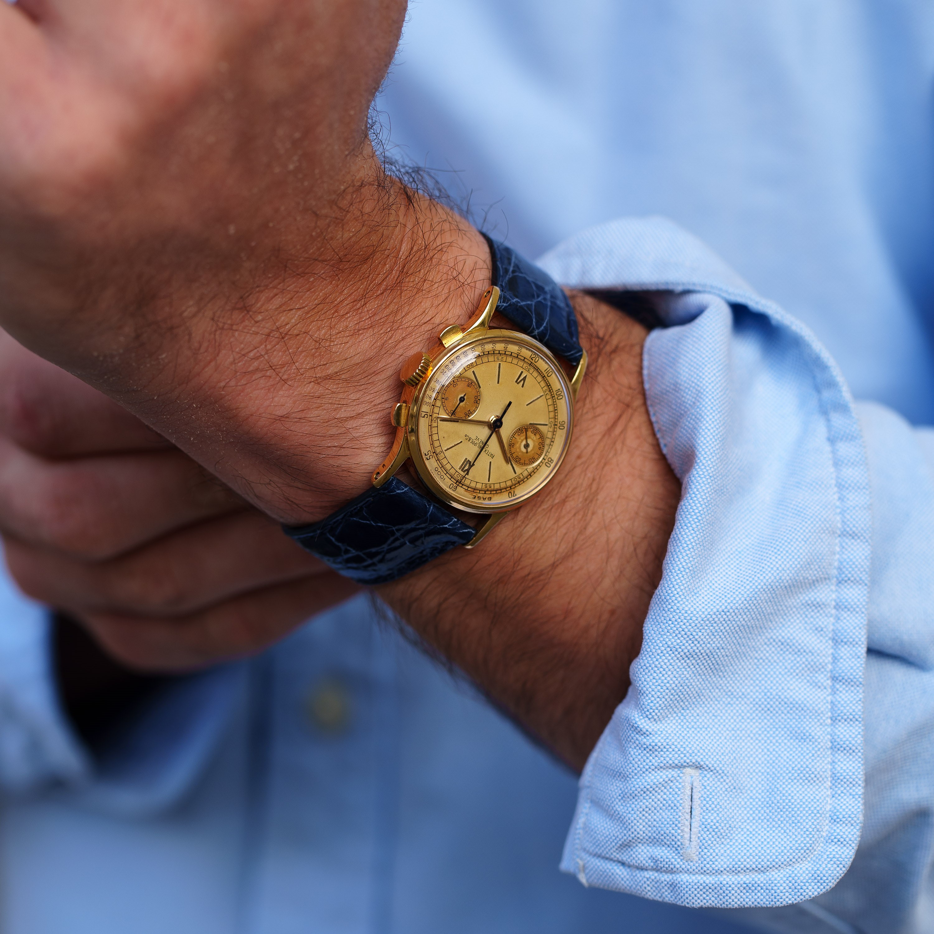 Patek Philippe - Cronografo a carica manuale in oro giallo 18 kt con due contatori, referenza 130