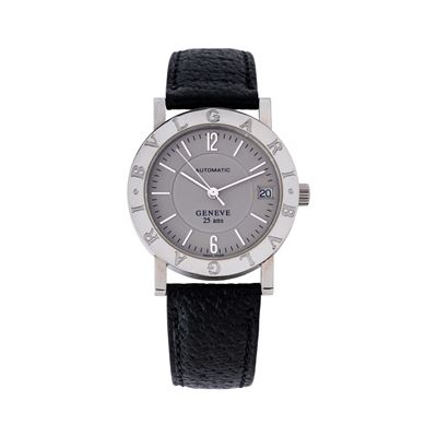 Bulgari, BVLGARI BVLGARI — orologio da polso solotempo in acciaio con datario e quadrante grigio