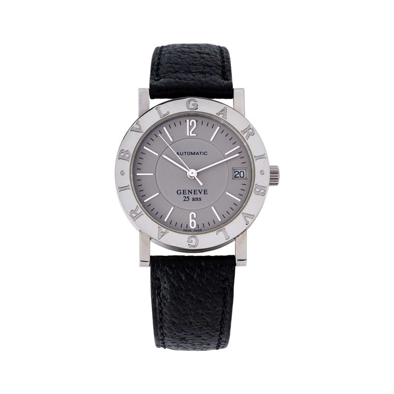Bulgari, BVLGARI BVLGARI — orologio da polso solotempo in acciaio con datario e quadrante grigio