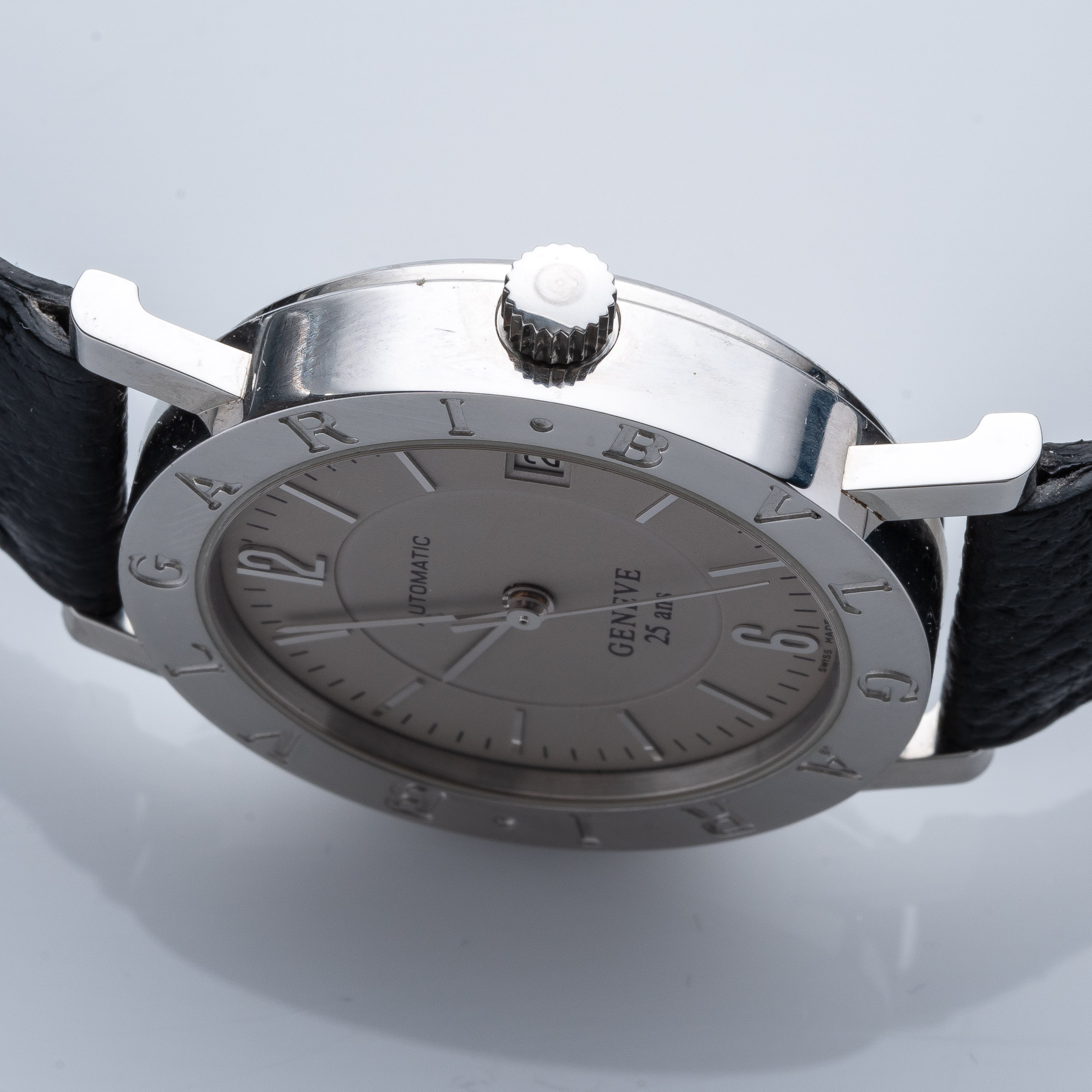 Bulgari, BVLGARI BVLGARI — orologio da polso solotempo in acciaio con datario e quadrante grigio