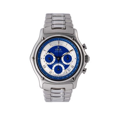 Modulor cronografo automatico in acciaio con quadrante bitonale blu e argento