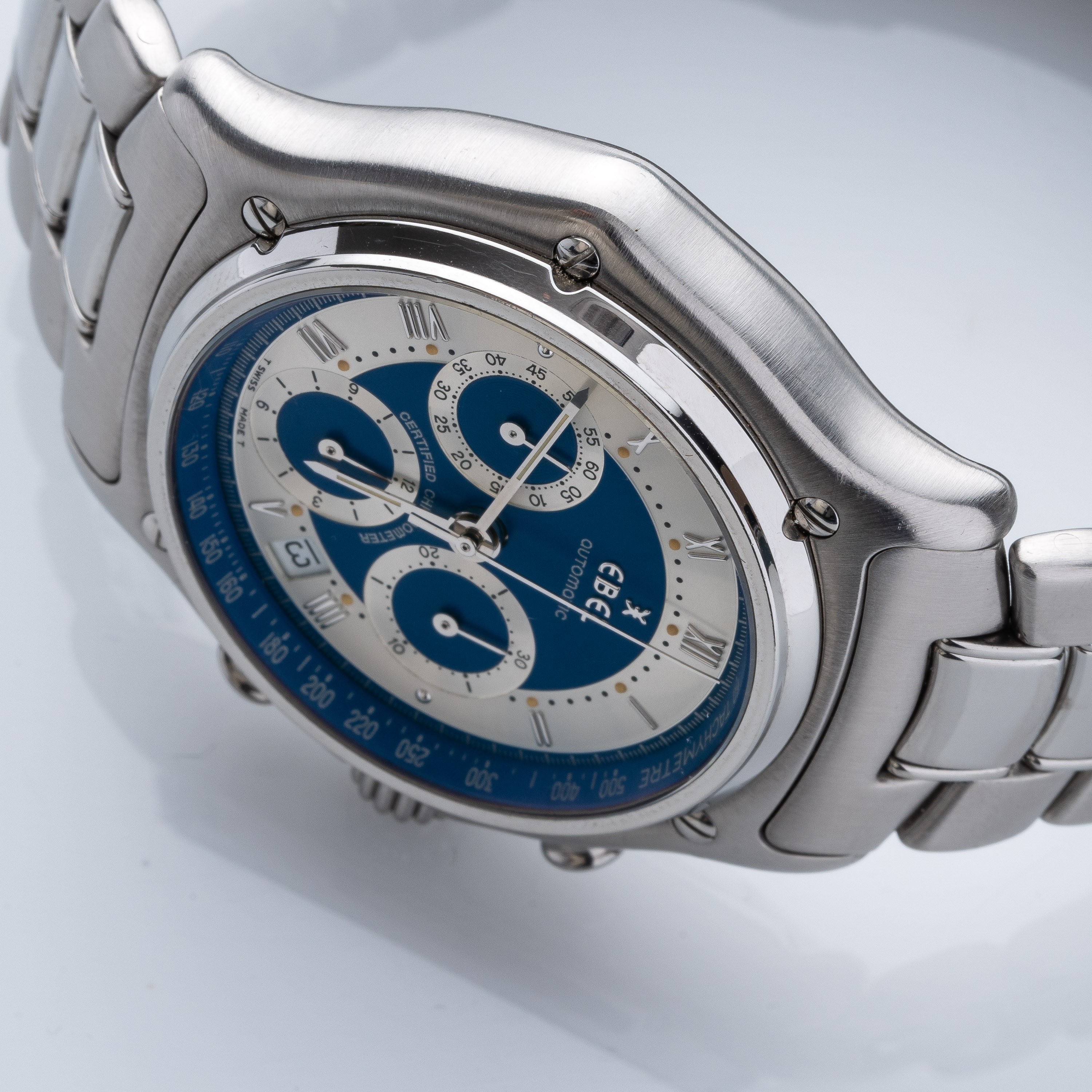Ebel - Modulor cronografo automatico in acciaio con quadrante bitonale blu e argento