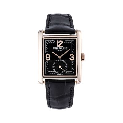 Gondolo 5014, orologio da polso in oro bianco 18 kt a carica manuale con quadrante nero
