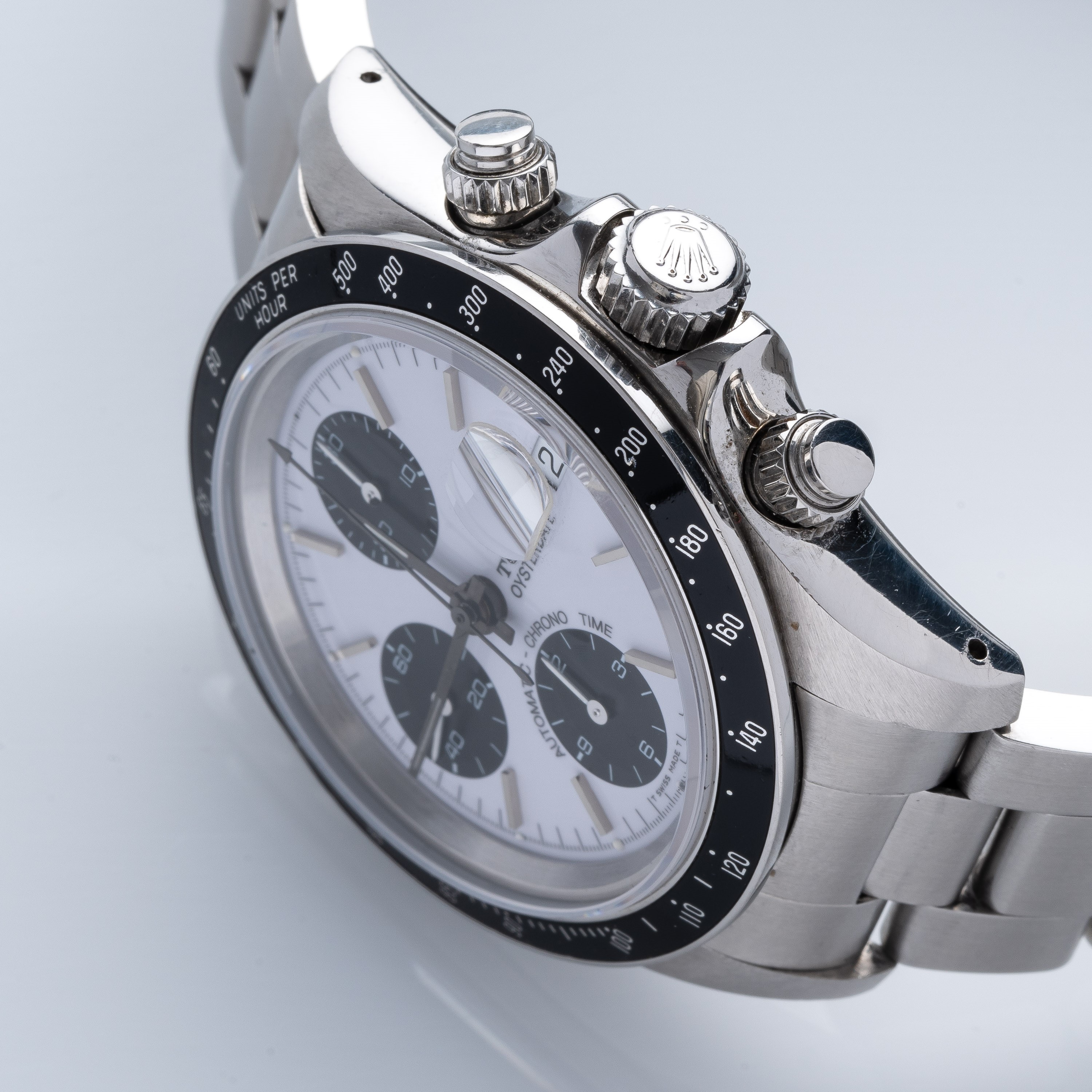 Tudor - Oysterdate Chrono Time 79260, cronografo automatico in acciaio con quadrante bianco