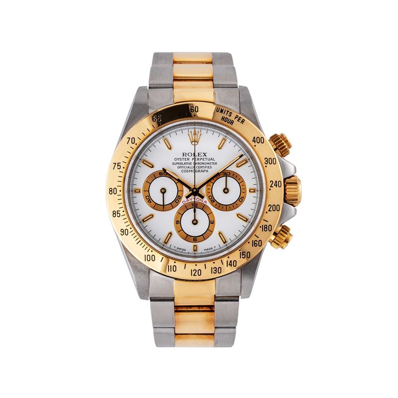 Rolex - Daytona 16523 cronografo automatico acciaio e oro 18 kt, quadrante bianco