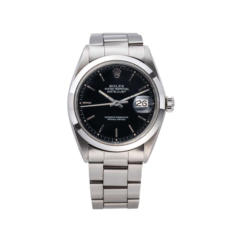 Rolex - Datejust Ref. 1600, orologio solo tempo automatico in acciaio con quadrante galvanico ner...