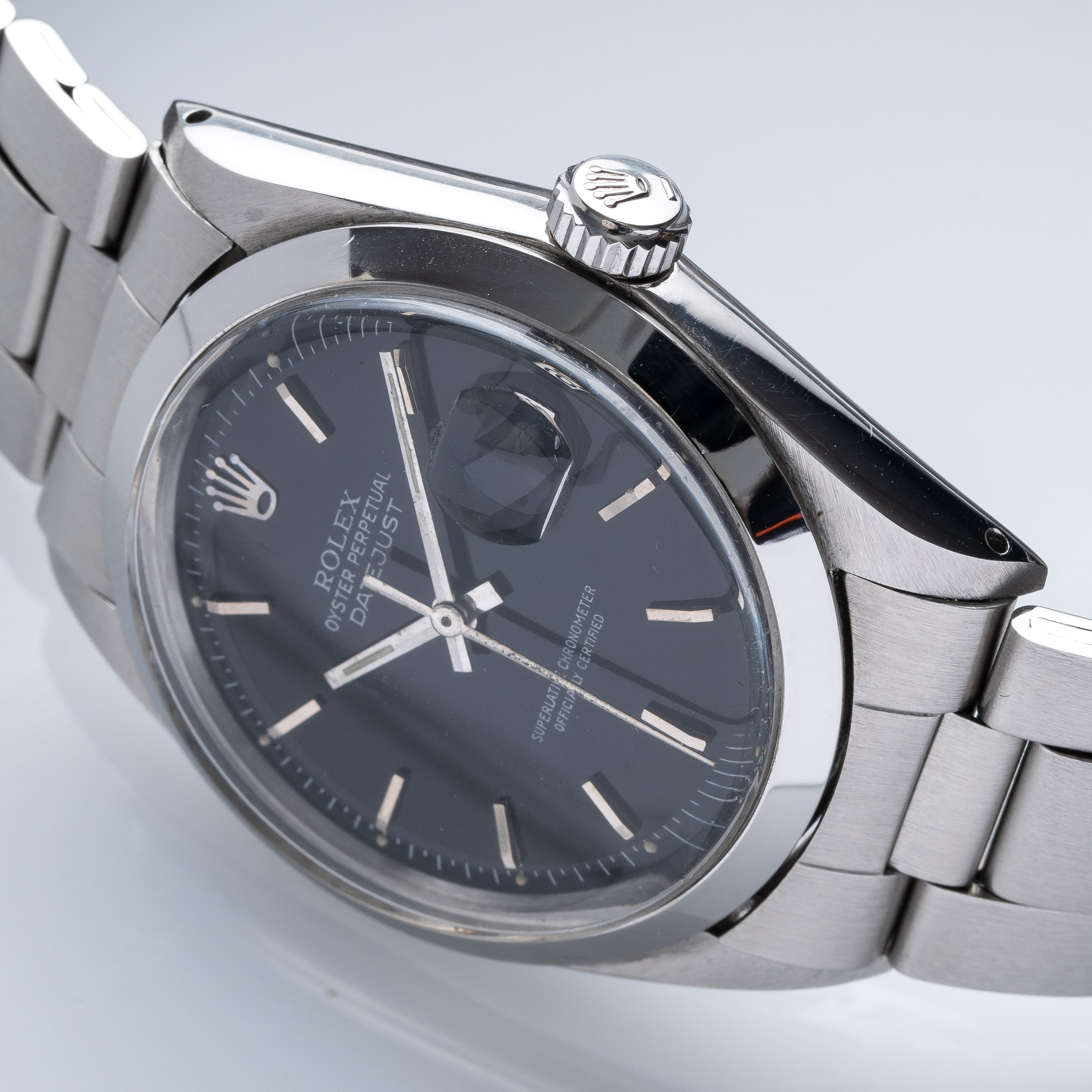 Rolex - Datejust Ref. 1600, orologio solo tempo automatico in acciaio con quadrante galvanico ner...