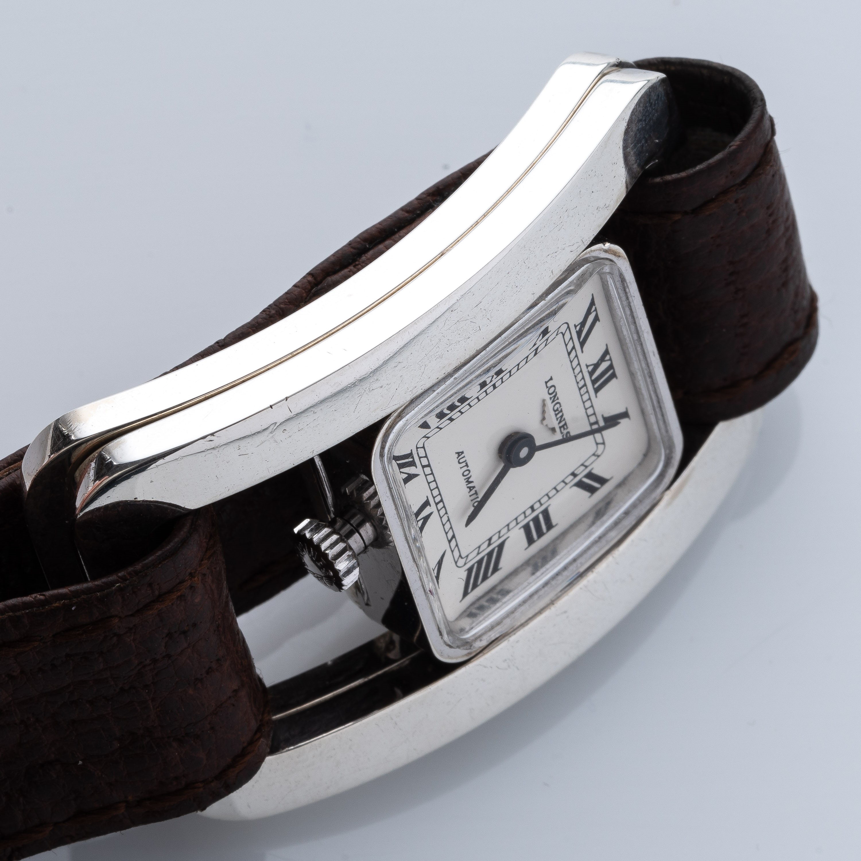 Longines - Orologio "Fibbia" a carica automatica in argento con quadrante bianco (cal. L2563.1)