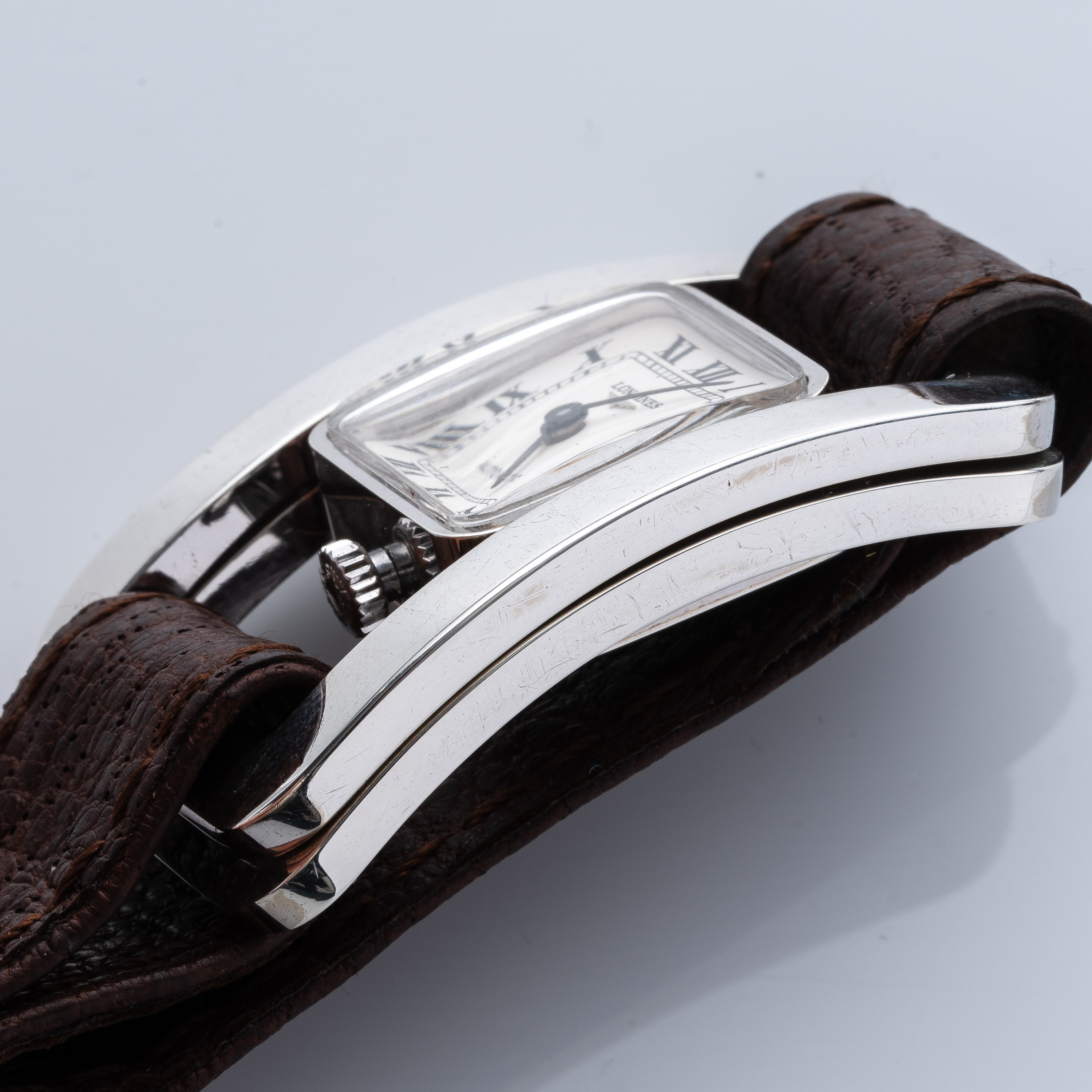 Longines - Orologio "Fibbia" a carica automatica in argento con quadrante bianco (cal. L2563.1)