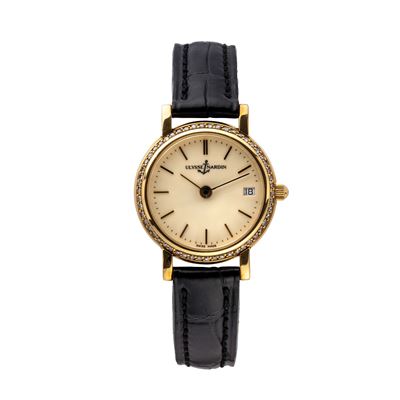 Orologio da donna in oro giallo 18 kt con ghiera in diamanti e datario a ore tre