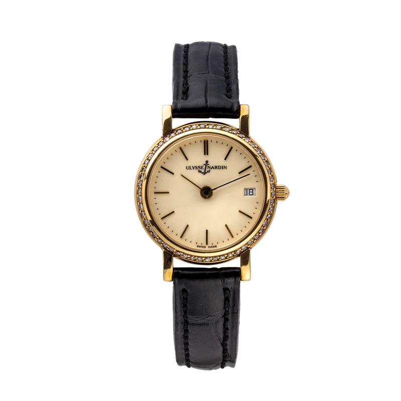 Ulysse Nardin - Orologio da donna in oro giallo 18 kt con ghiera in diamanti e datario a ore tre