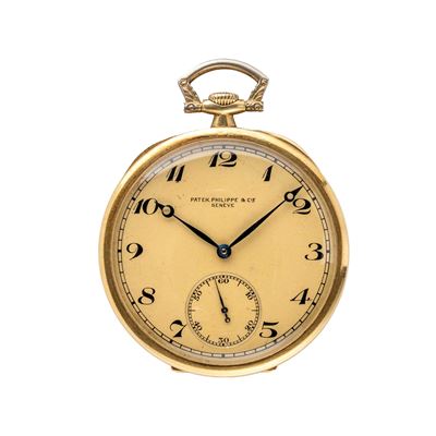 Orologio da tasca in oro giallo 18 kt a carica manuale con numeri Breguet e piccoli secondi