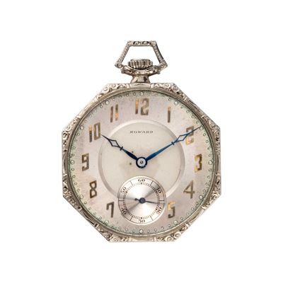 Orologio da tasca in oro bianco 14 kt a carica manuale, cassa ottagonale