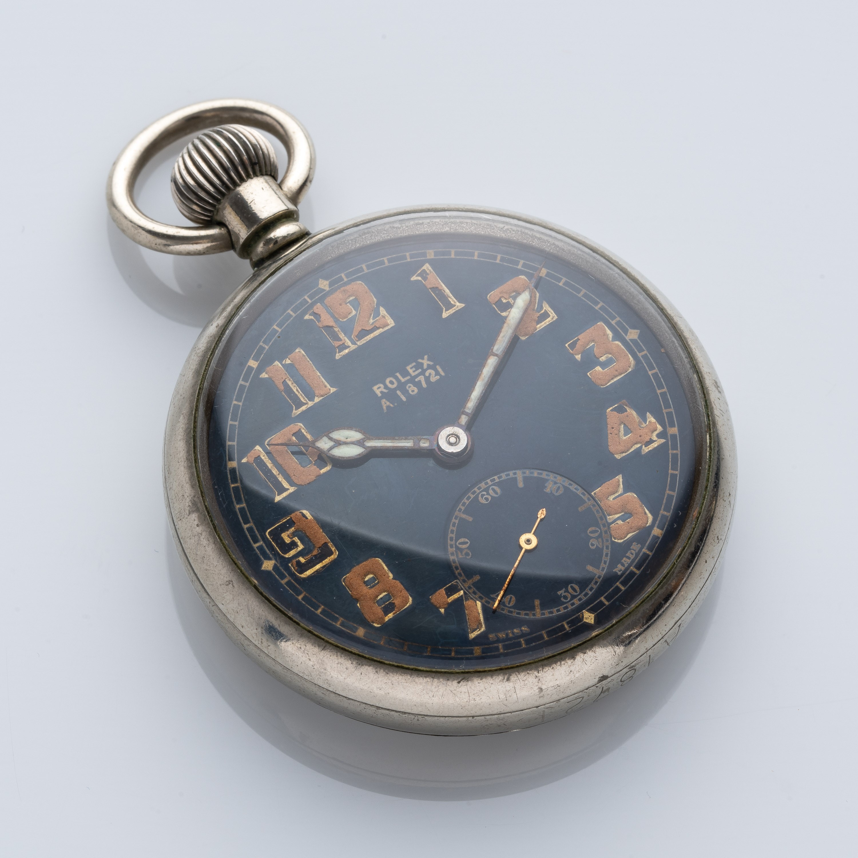 Rolex - Orologio da tasca militare in acciaio, ref. 18721, carica manuale (Cal. 540)