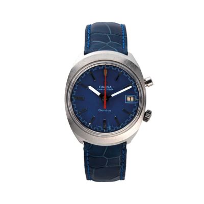 Chronostop 146.009, cronografo monopulsante a carica manuale in acciaio, quadrante blu