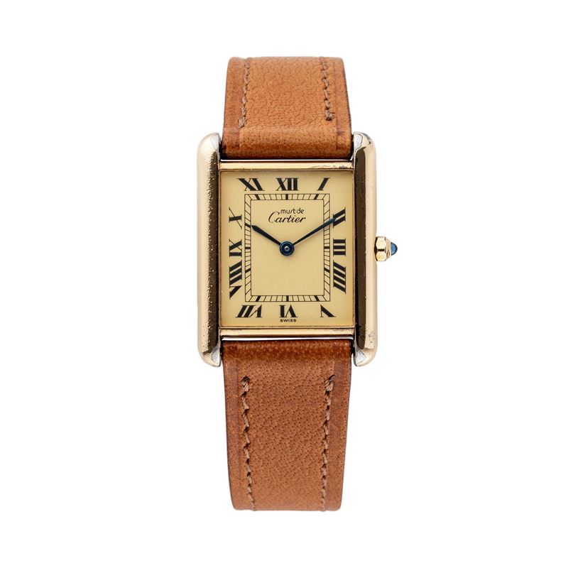 Cartier - Tank orologio solo tempo in argento placcato oro (quarzo)