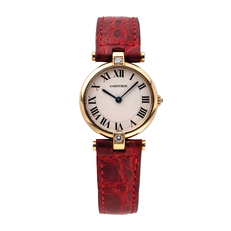 Cartier - Vendôme — Orologio da donna solo tempo in oro giallo 18 kt con diamanti, quadrante bian...