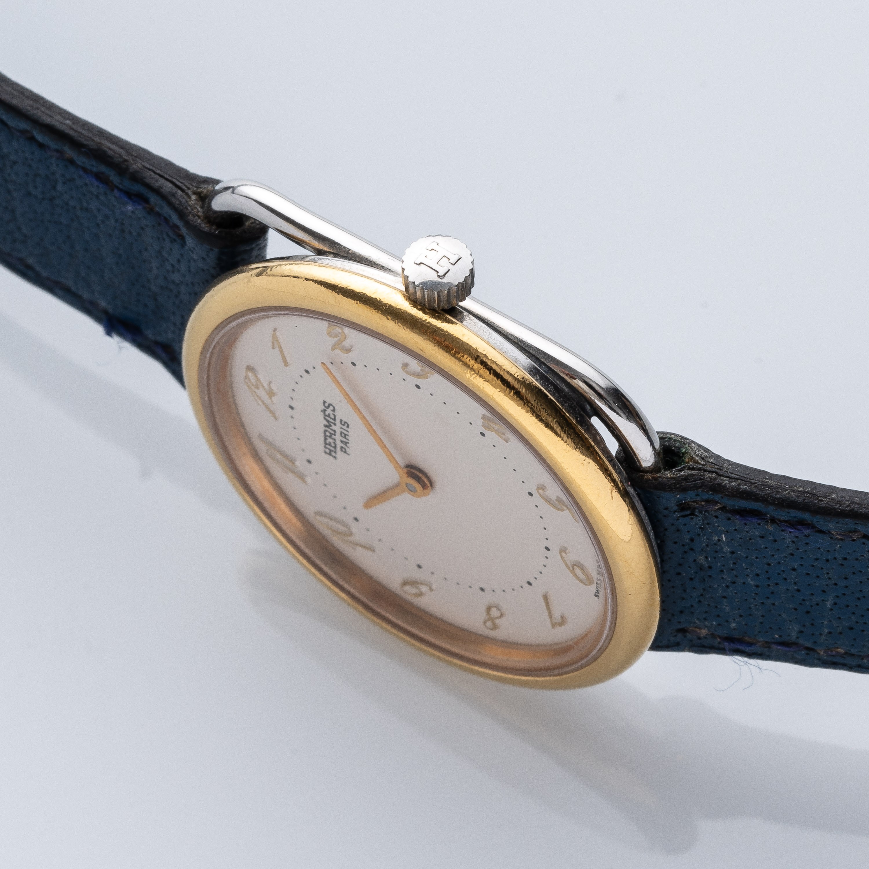 Hermès - Arceau 1991, orologio da donna solo tempo in acciaio con ghiera in oro 18 kt