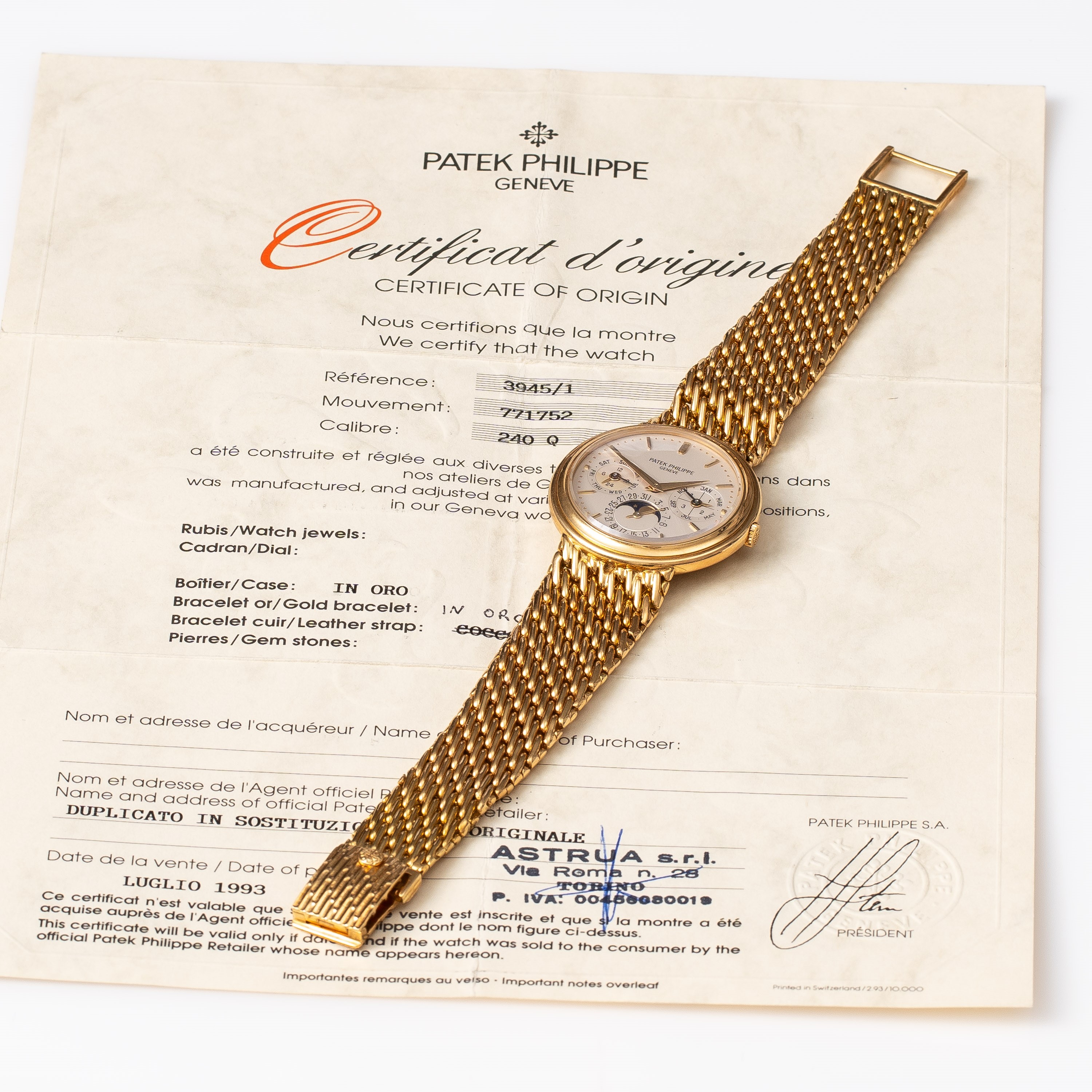 Patek Philippe - Calendario perpetuo 3945/1, oro giallo 18kt, carica automatica