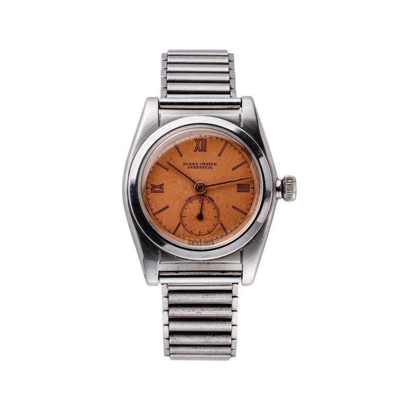 Rolex - Ovetto (Bubbleback) n. 2764, orologio automatico con quadrante salmone e piccoli secondi