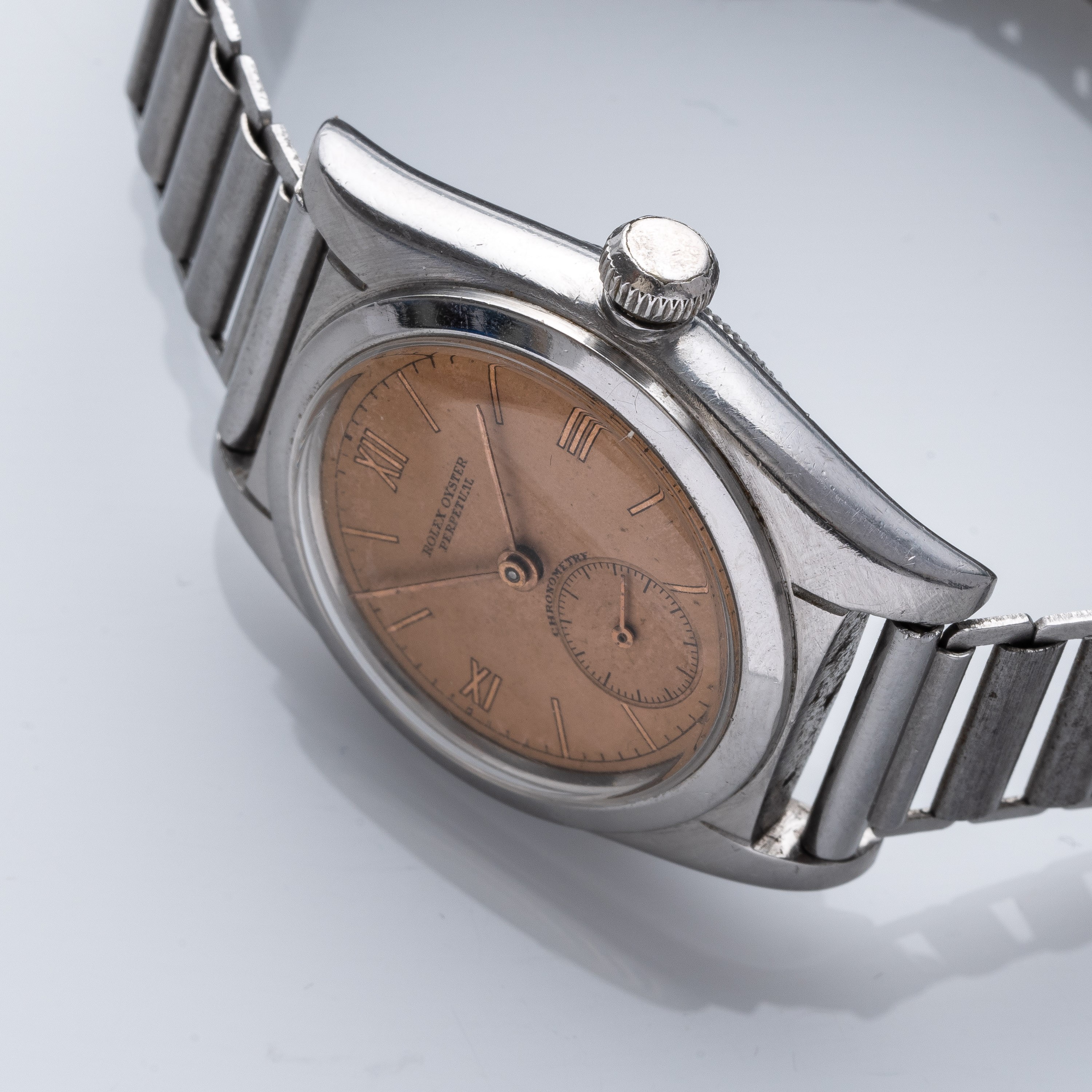 Rolex - Ovetto (Bubbleback) n. 2764, orologio automatico con quadrante salmone e piccoli secondi