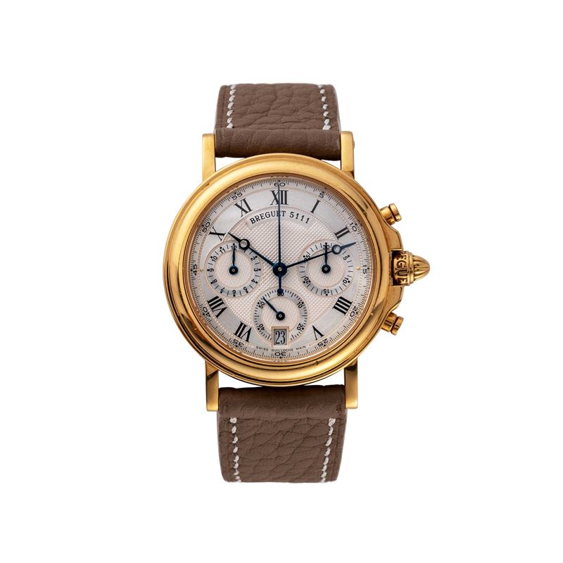 Breguet - Marine Chronograph 4460, cronografo automatico in oro giallo 18 kt con quadrante bianco...