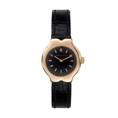 Orologio da donna “Tesoro”, solo tempo al quarzo in oro giallo 18 kt con quadrante nero