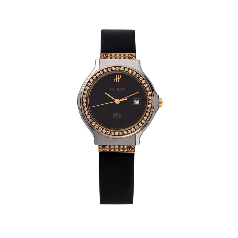 Hublot - MDM Lady Diamond 1391.2.054, orologio solo tempo al quarzo in acciaio e oro giallo 18 kt...